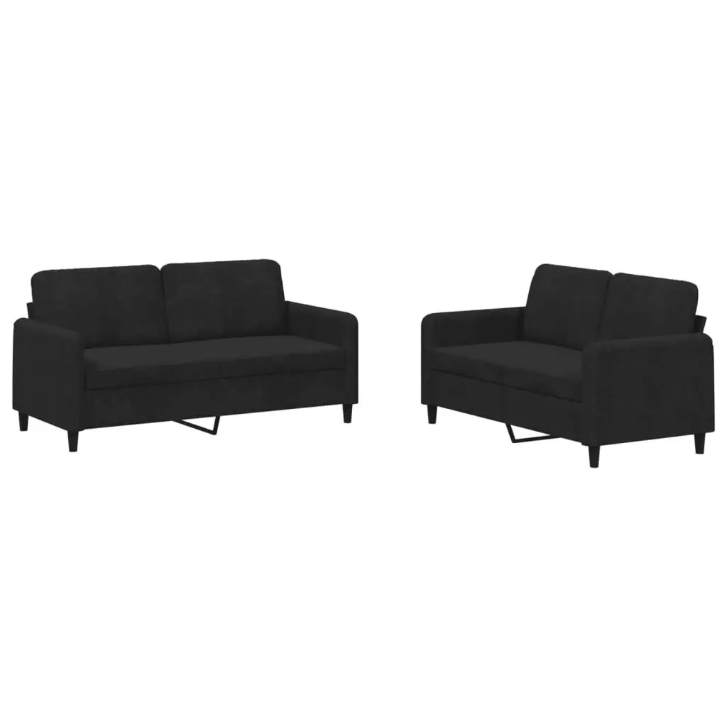 2 Piece Sofa Set Black Velvet Modern Living Room Furniture