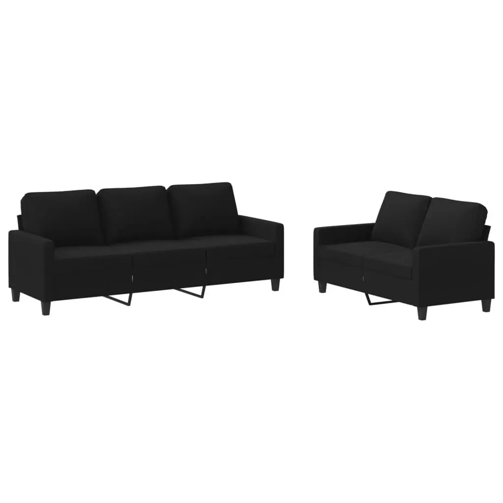 2 Piece Sofa Set Cushions Black Fabric Contemporary Living Room Furniture