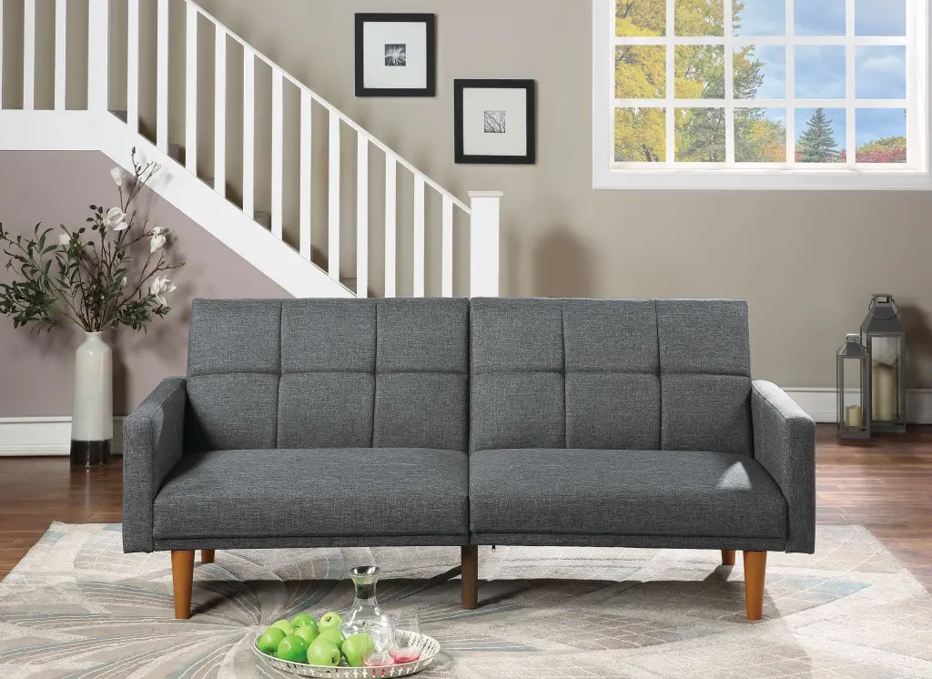 Adjustable Sofa Black Faux Leather Gray Fabric poundex