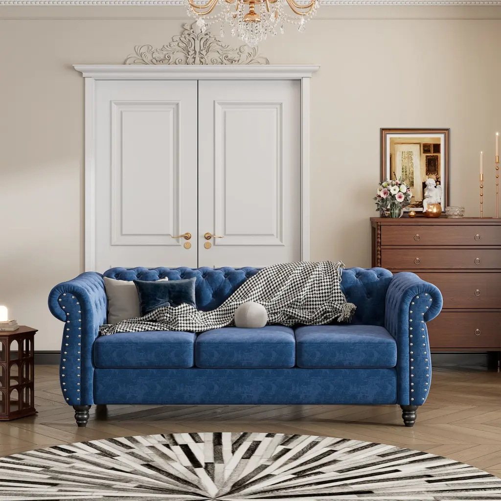 82 Inch Dutch Plush Upholstered Modern Sofa Solid Wood Legs and Button Tufting rnb