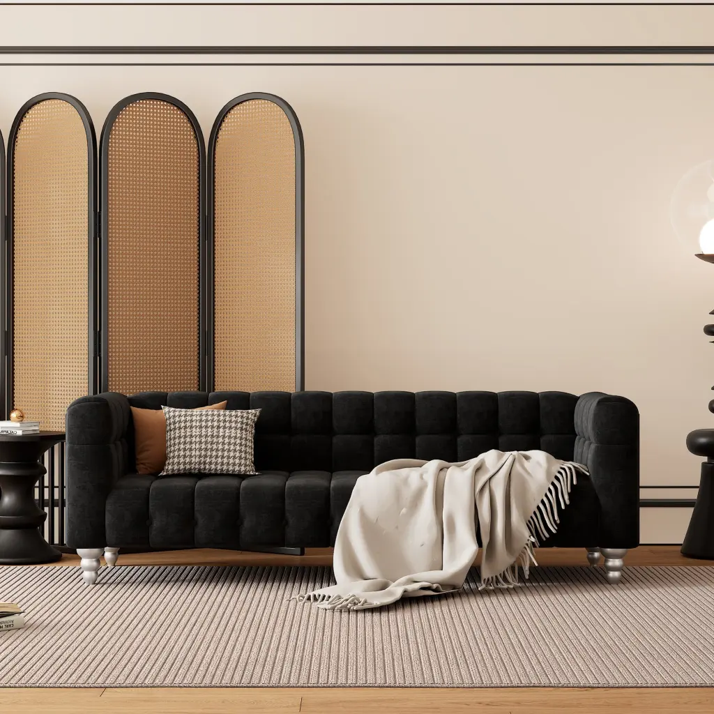 89 Inch Modern Fluff Upholstered Sofa Solid Wood Legs rnb