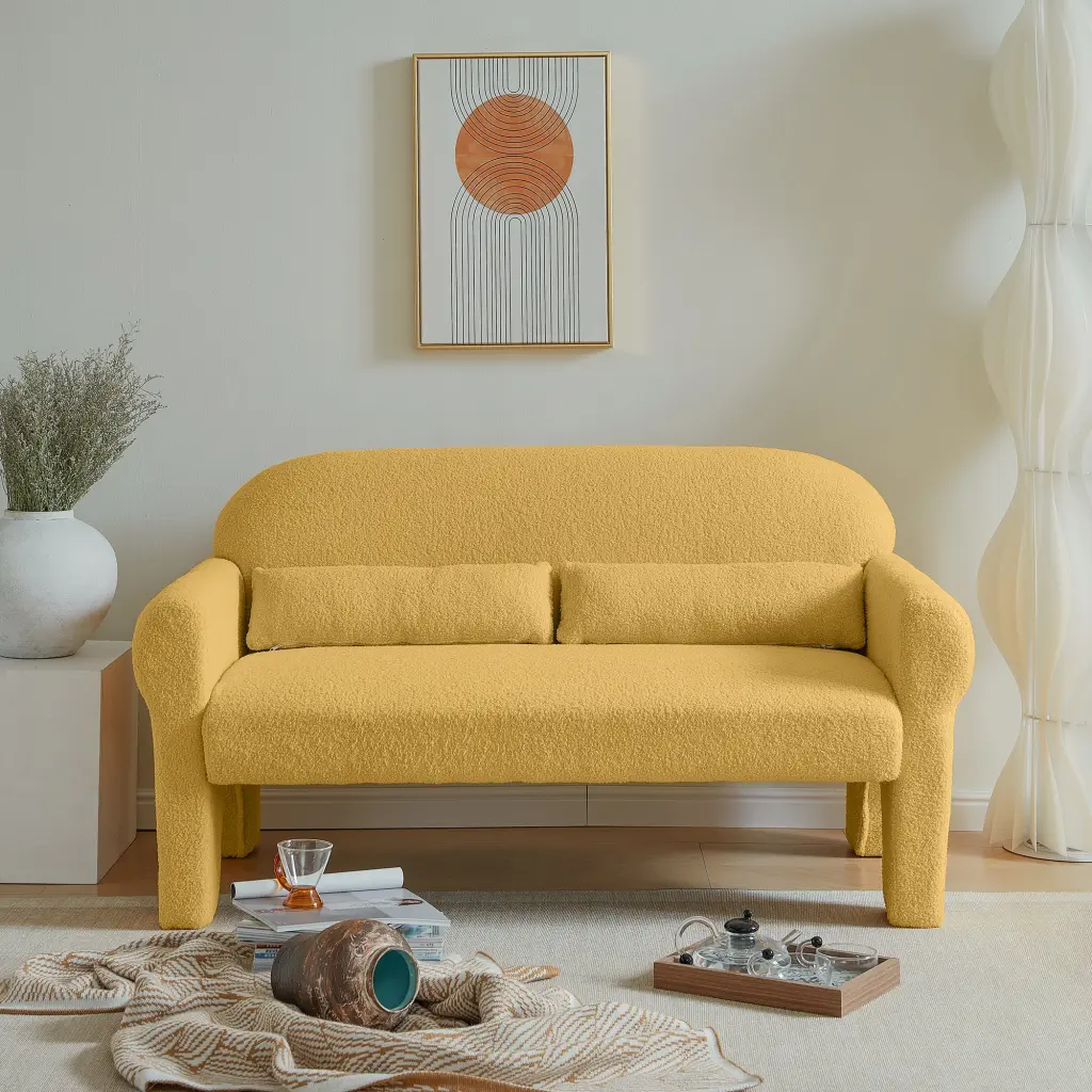 Modern Boucle Seat Living Room Yellow Foam 2 Seater Sofa senge