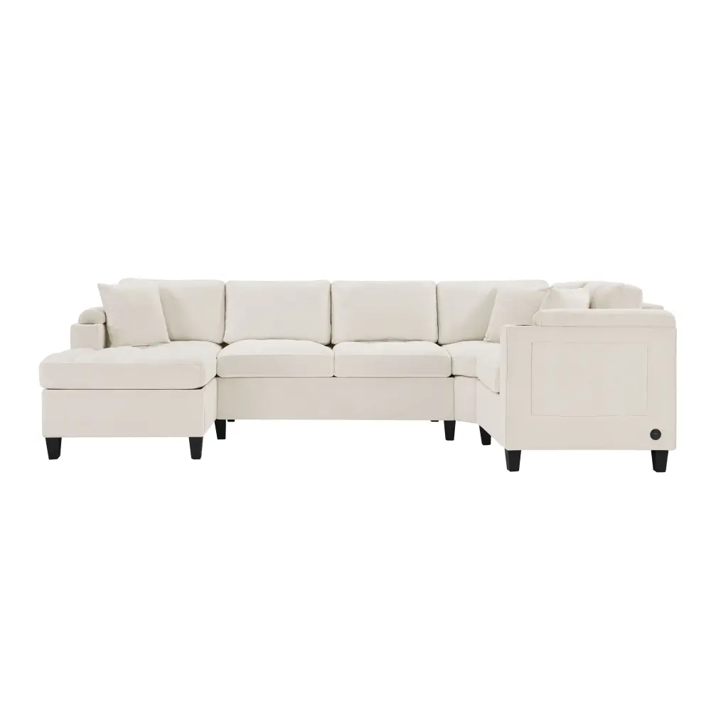 U Shaped Sectional Sofa, Corner Living Room Couch Engineered Cup Holders, Storage, USB Ports