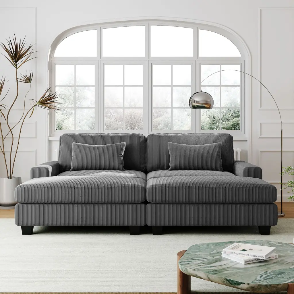 90'' Square Arm Sofa Removable Back Cushions and 2 Pillows, Couch u_style