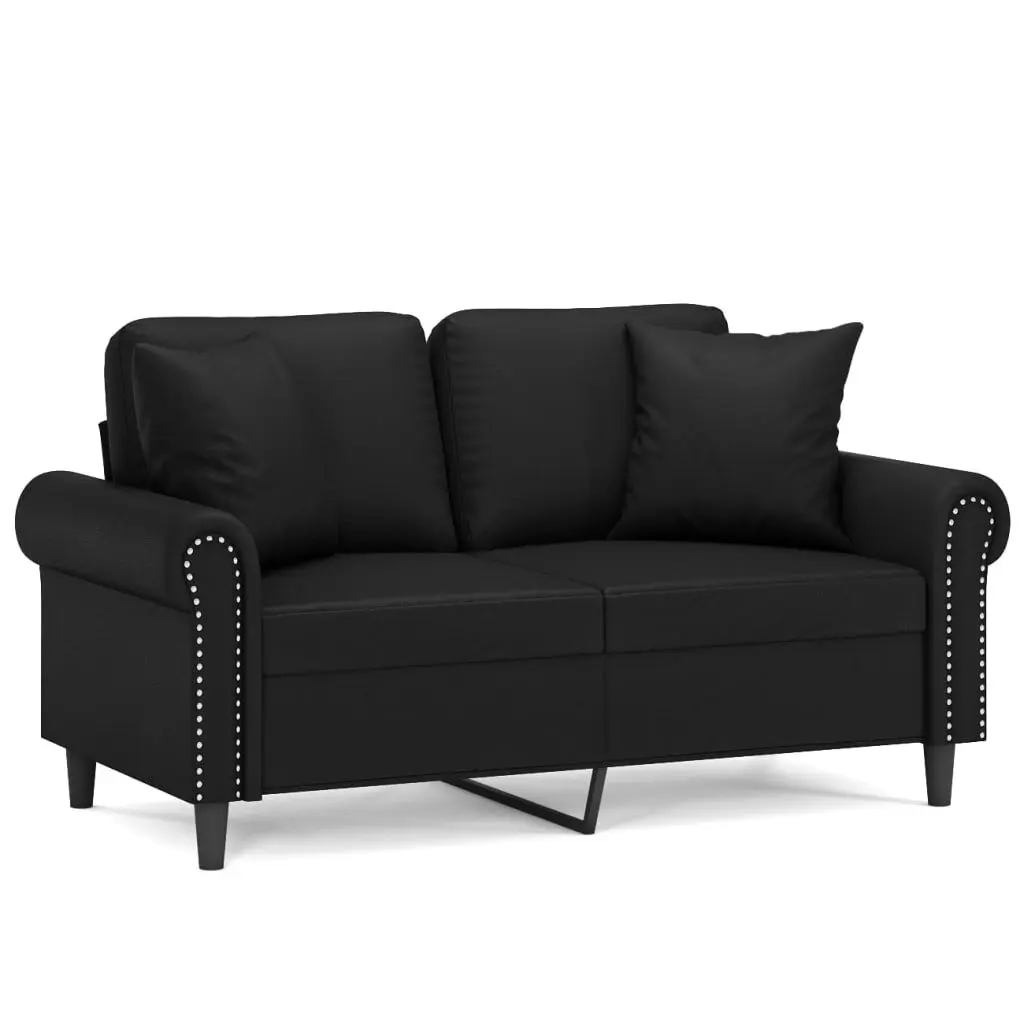 2-Seater Sofa Throw Pillows Black 55.1 Inches Faux Leather Loveseat