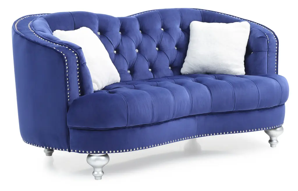 Jewel G750 L Loveseat Blue Foam Velvet Upholstered Sofa glory furniture