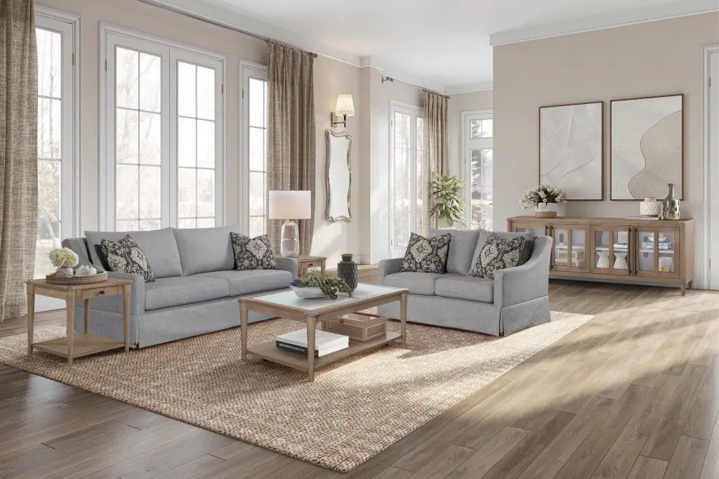 Light Gray Sofa Skirt Reversible Cushions and 2 Pillows ihomefurnishings
