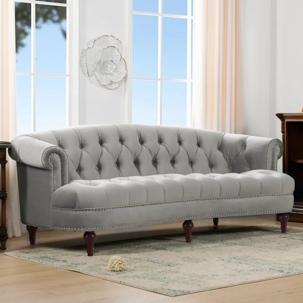 La Rosa Victorian Chesterfield Tufted Sofa Opal Grey Velvet jennifer taylor home