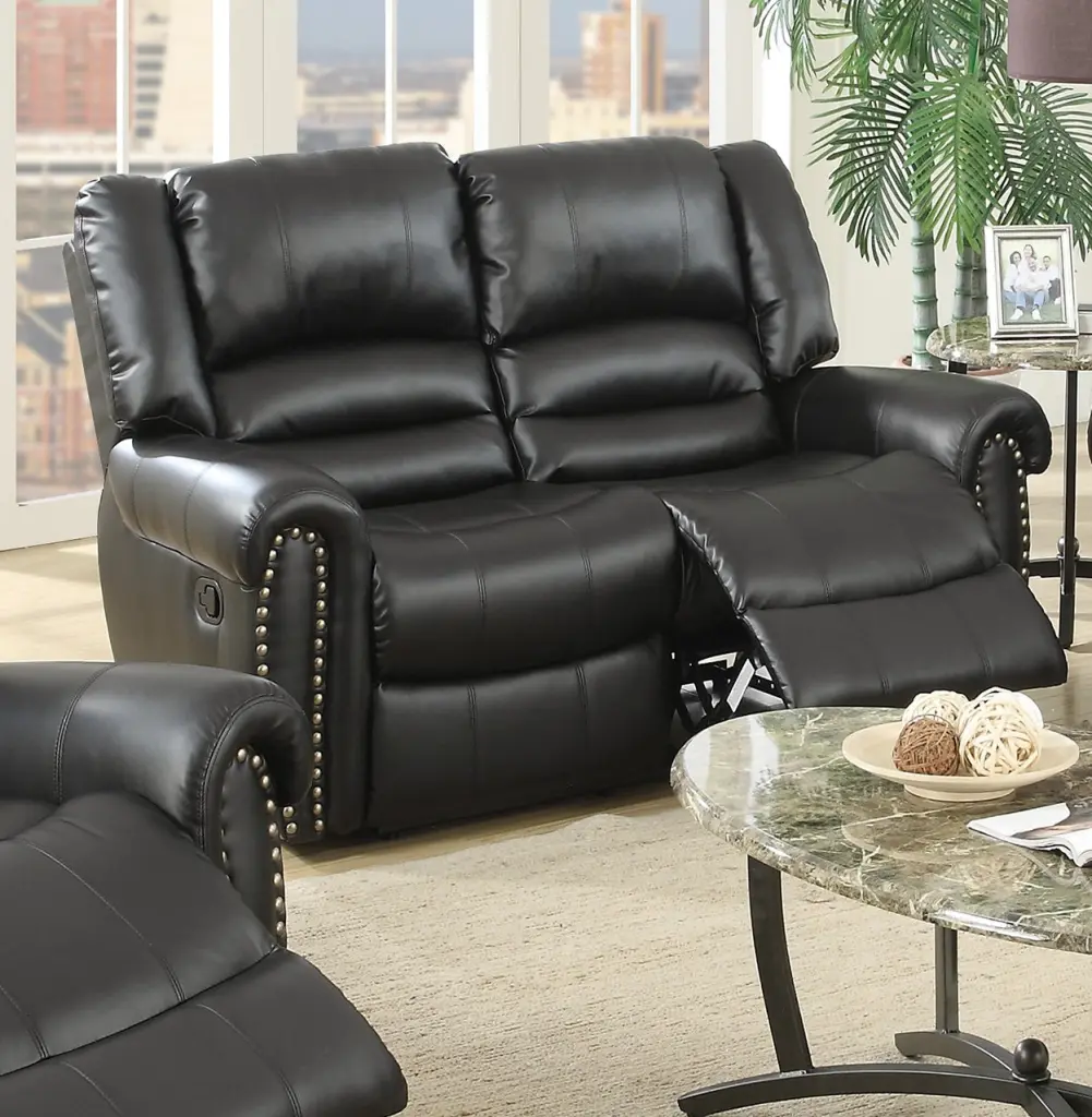 Plush Relax 1Pc Manual Motion Loveseat Black Bonded Leather 2 Seater Sofa kanepe