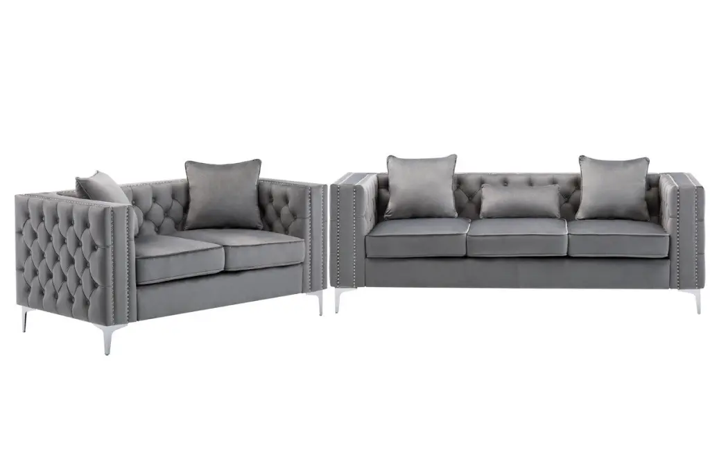 Lorreto Gray Velvet Sofa Loveseat Living Room Set - Comfortable Velvet Upholstery lilola home