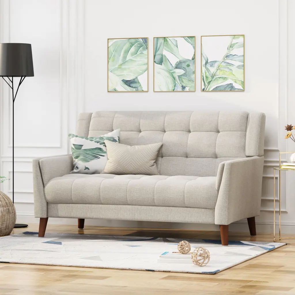 Modern 2-Seat Beige Upholstered Loveseat Sofa Living Room nh-vivalux