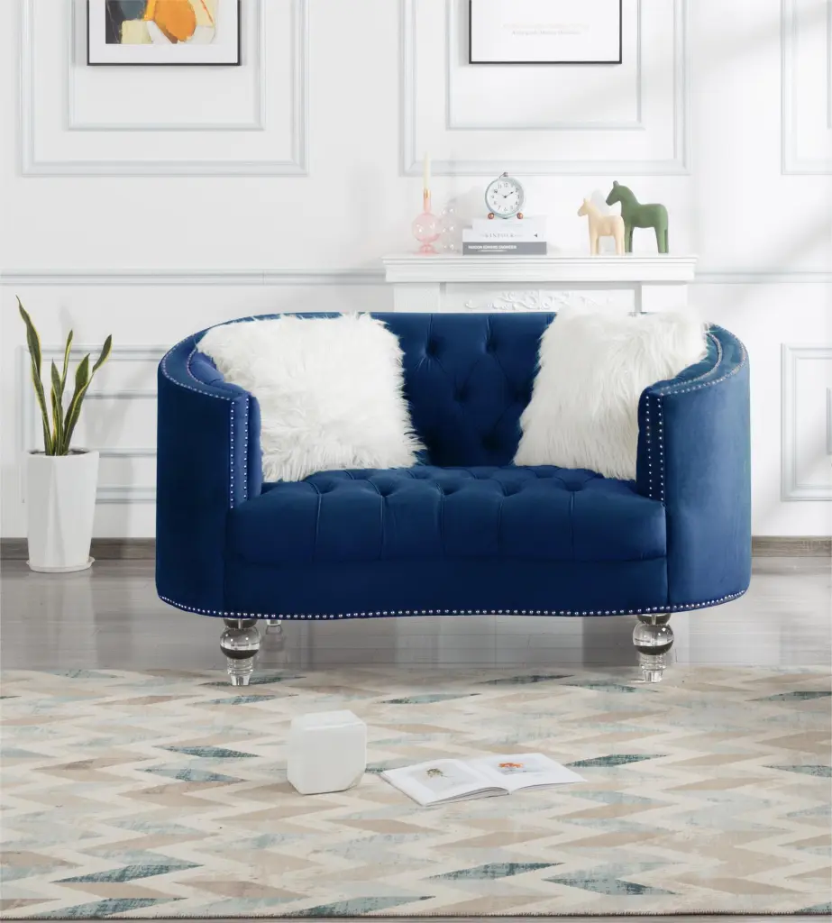 Living Room Loveseats Navy Blue Velvet Sofa Small Spaces relax lounge