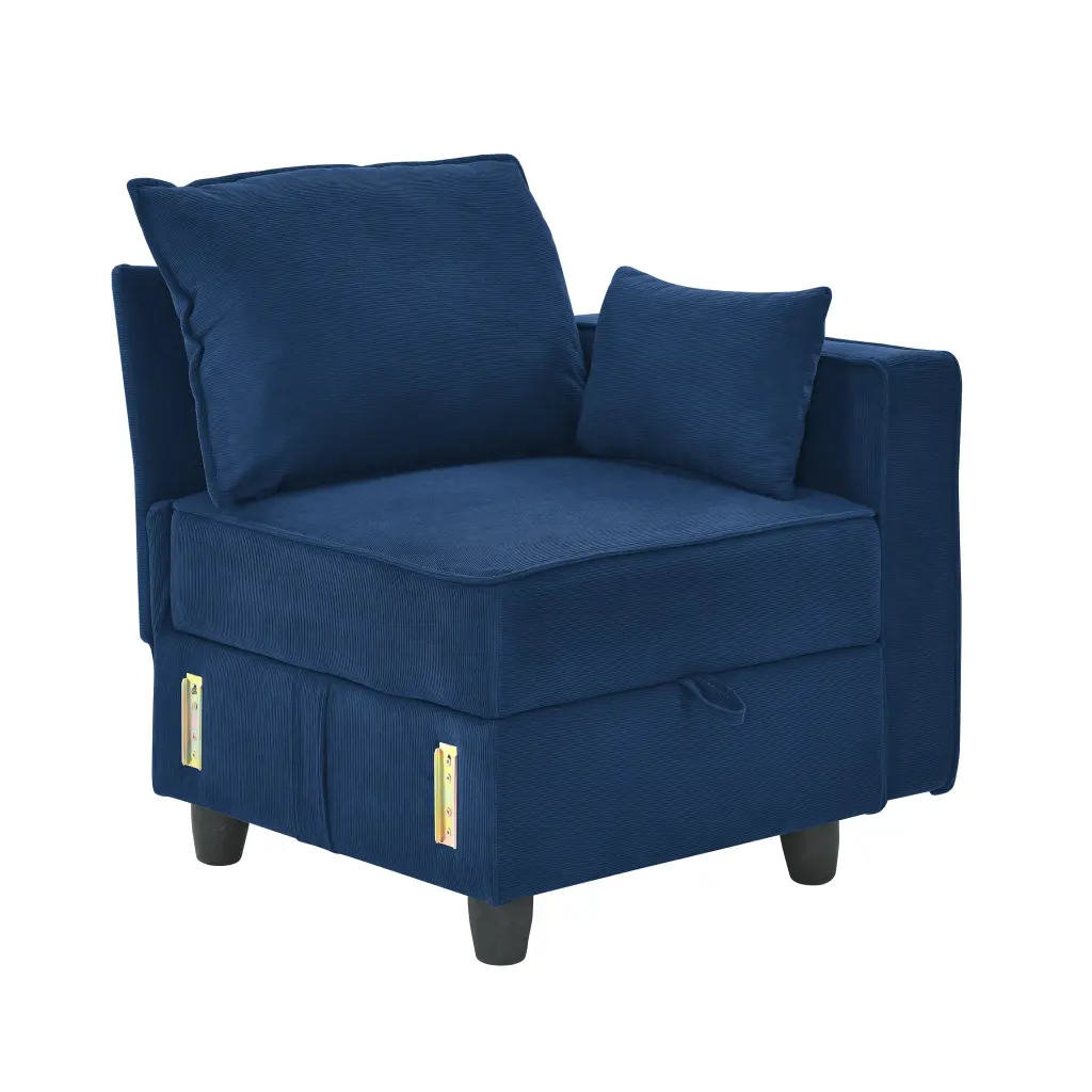 Arm Single Seat Module Sofa Navy Blue Corduroy Velvet Spring Pack Living Room dg chuang ying