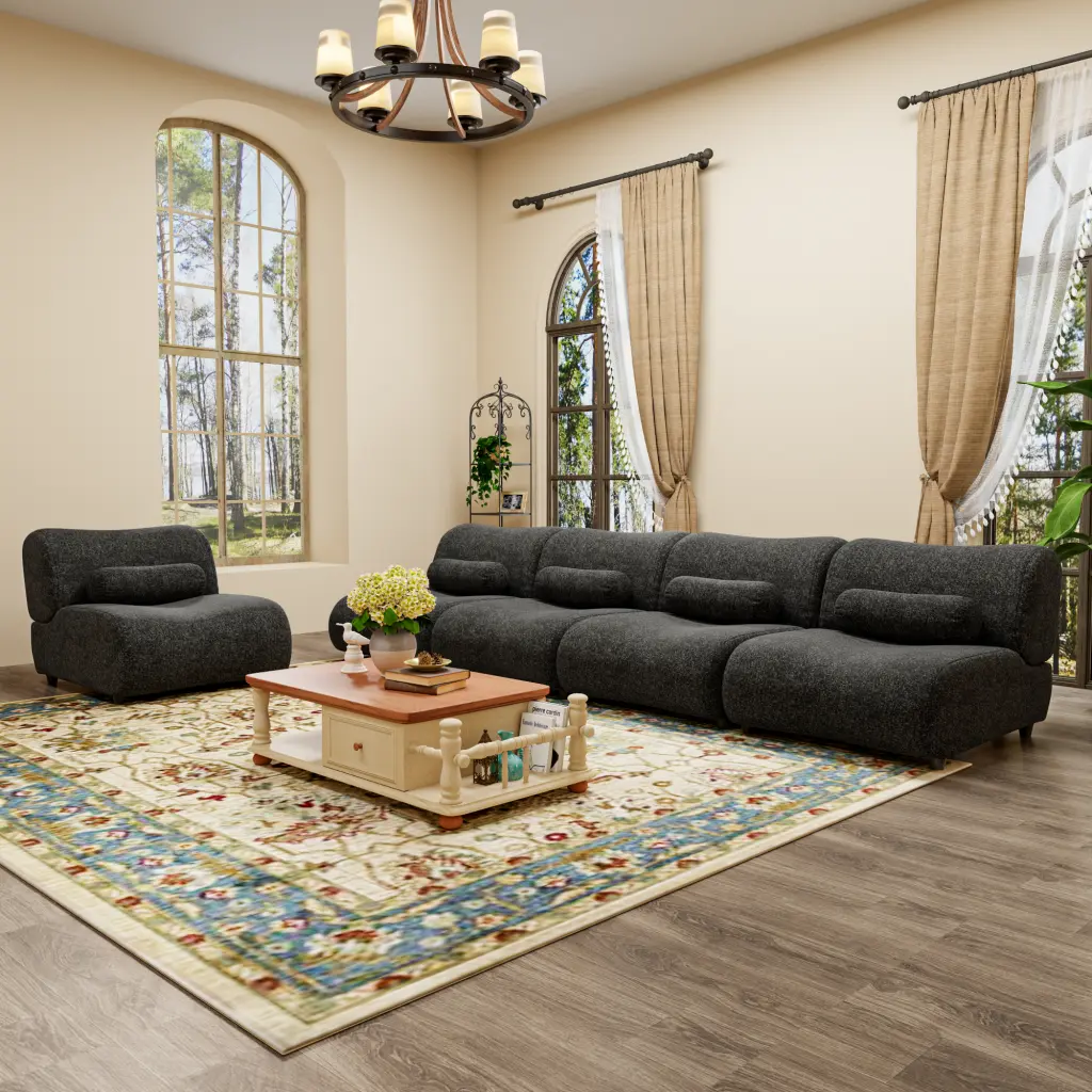 Contemporary Black Modular Sofa Chenille Fabric Spacious 5 Seat Sectional factoryx