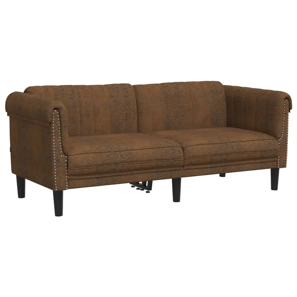 2-Seater Brown Faux Suede Leather Sofa Living Room