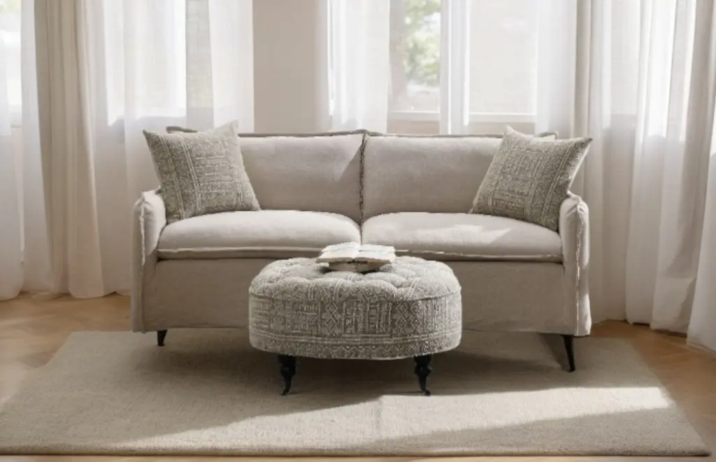 Upendo Sofa 2 Pillows Beige Linen 2-Seater Living Room Couch acme onsite store