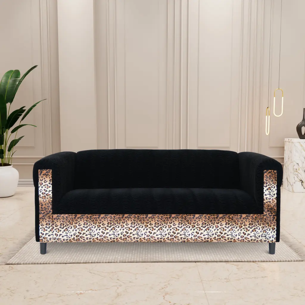 Black Velvet Sofa Leopard Print Modern 3 Seater Sofa american-made seating