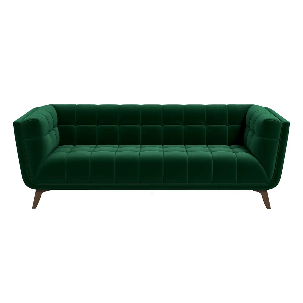 Addison Large Green Velvet Sofa Dark Green and Brown Timber Foam ashcroft furniture