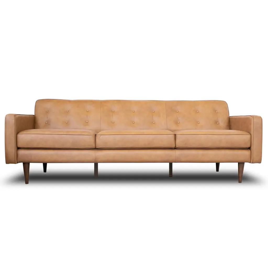 Braxton Tan Leather Sofa Brown Authentic Leather Wood Frame ashcroft furniture