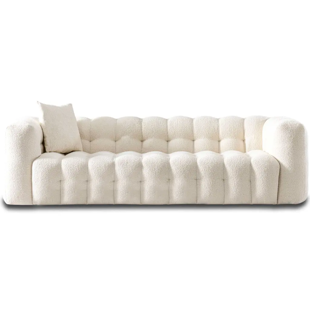 Eden Modern Tufted Chesterfield Boucle Material Sofa Cream White Brown ashcroft furniture