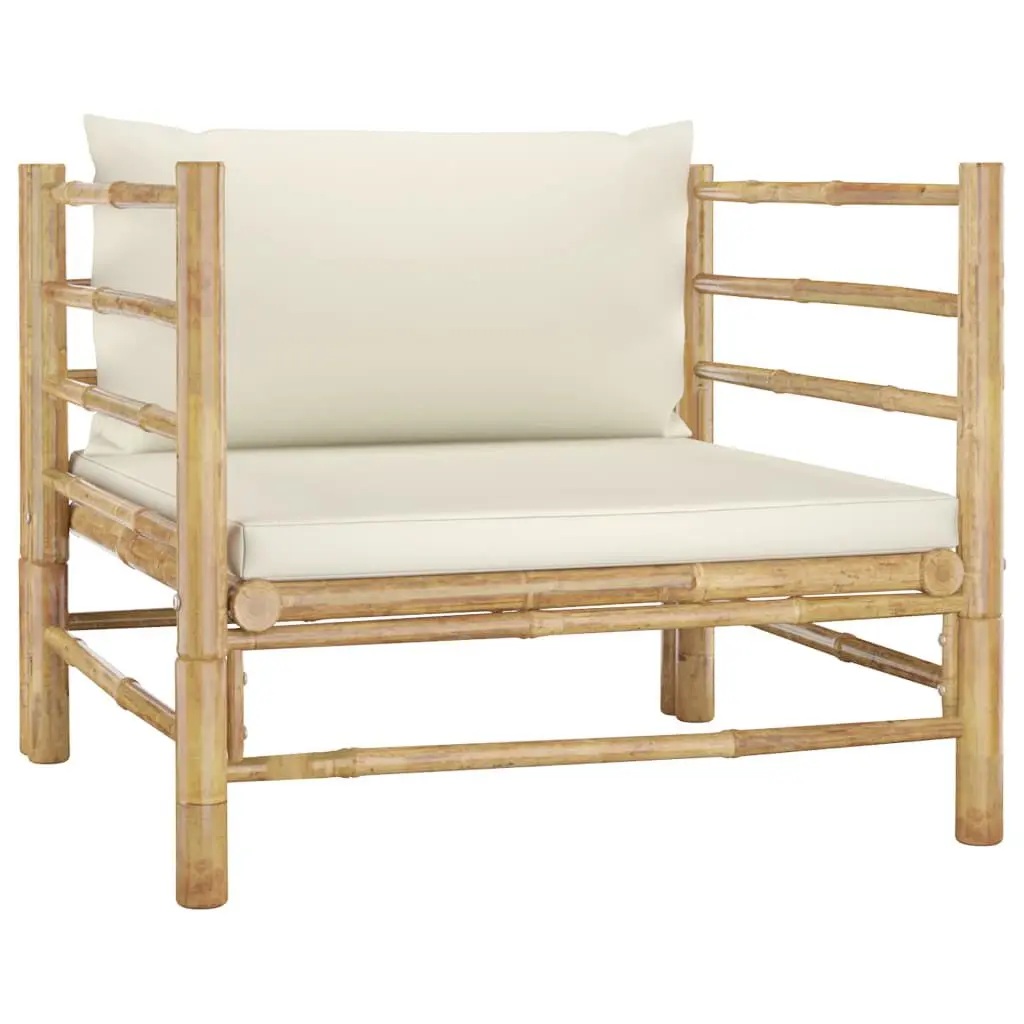 Bamboo Patio Sofa Cream White Cushions Outdoor Lounge