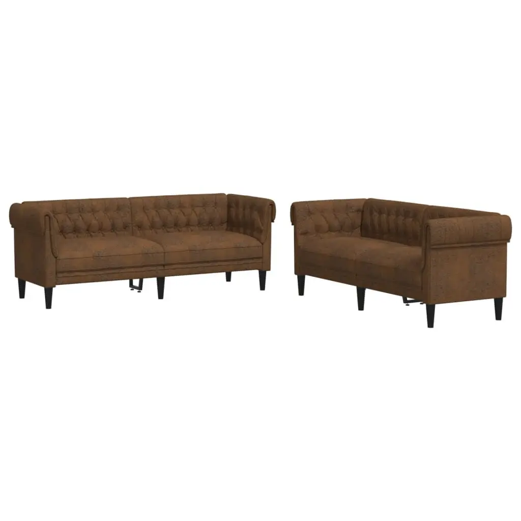 Brown Fabric 2 Piece Sofa Set Living Room Furniture