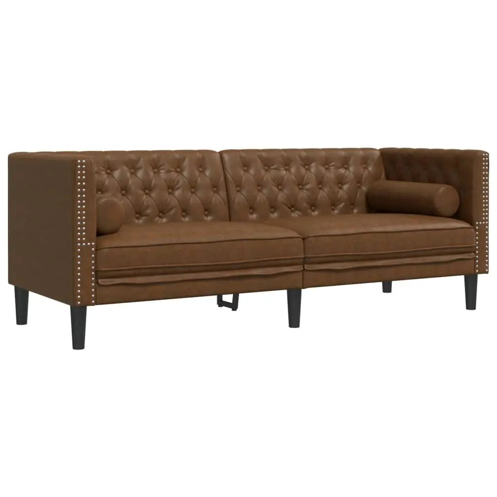 Brown Faux Suede Leather Chesterfield Sofa 3-Seater Strengthened Frame