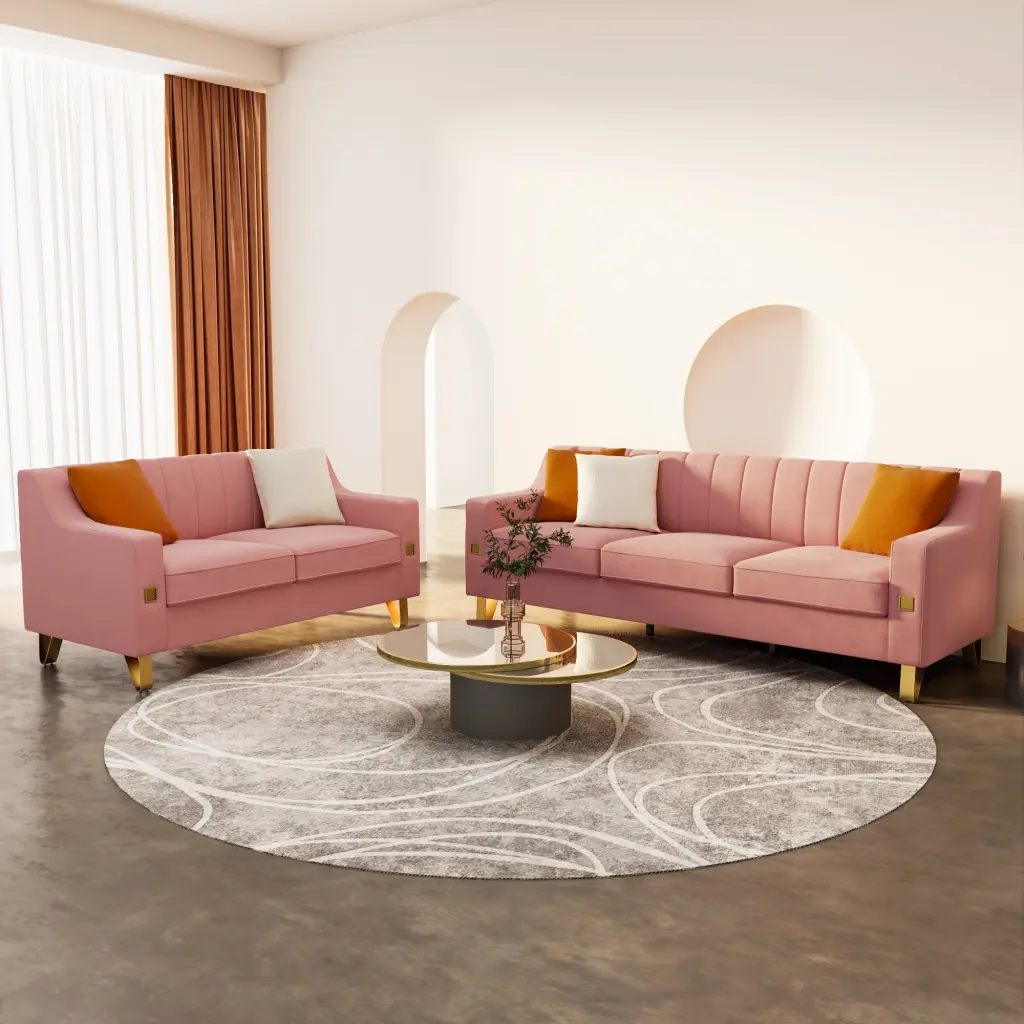 Living Room Sofa 2 Piece Seat and Sofa Set Pink Velvet Upholstery factoryx
