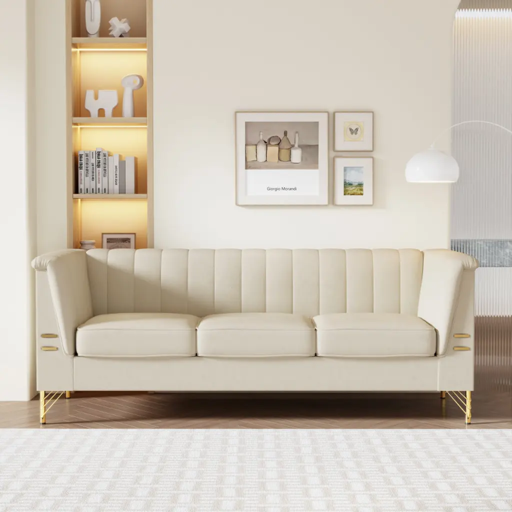 FX P82 Be Sofa Modern Chenille Sofa 82.67 Inch Upholstered Couch Bolster Pillows factoryx