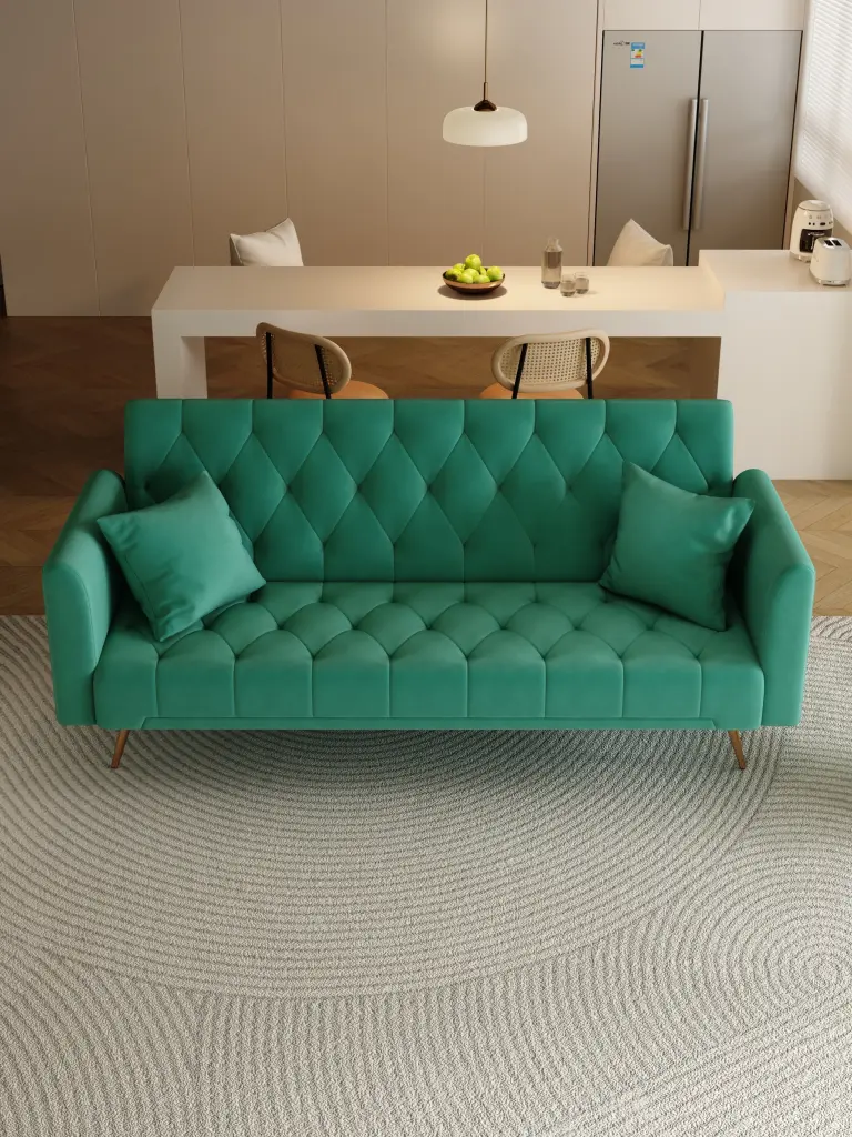 71 Inch Convertible Seat Sofa American Retro Green Velvet Living Room Furniture fan chen furniture