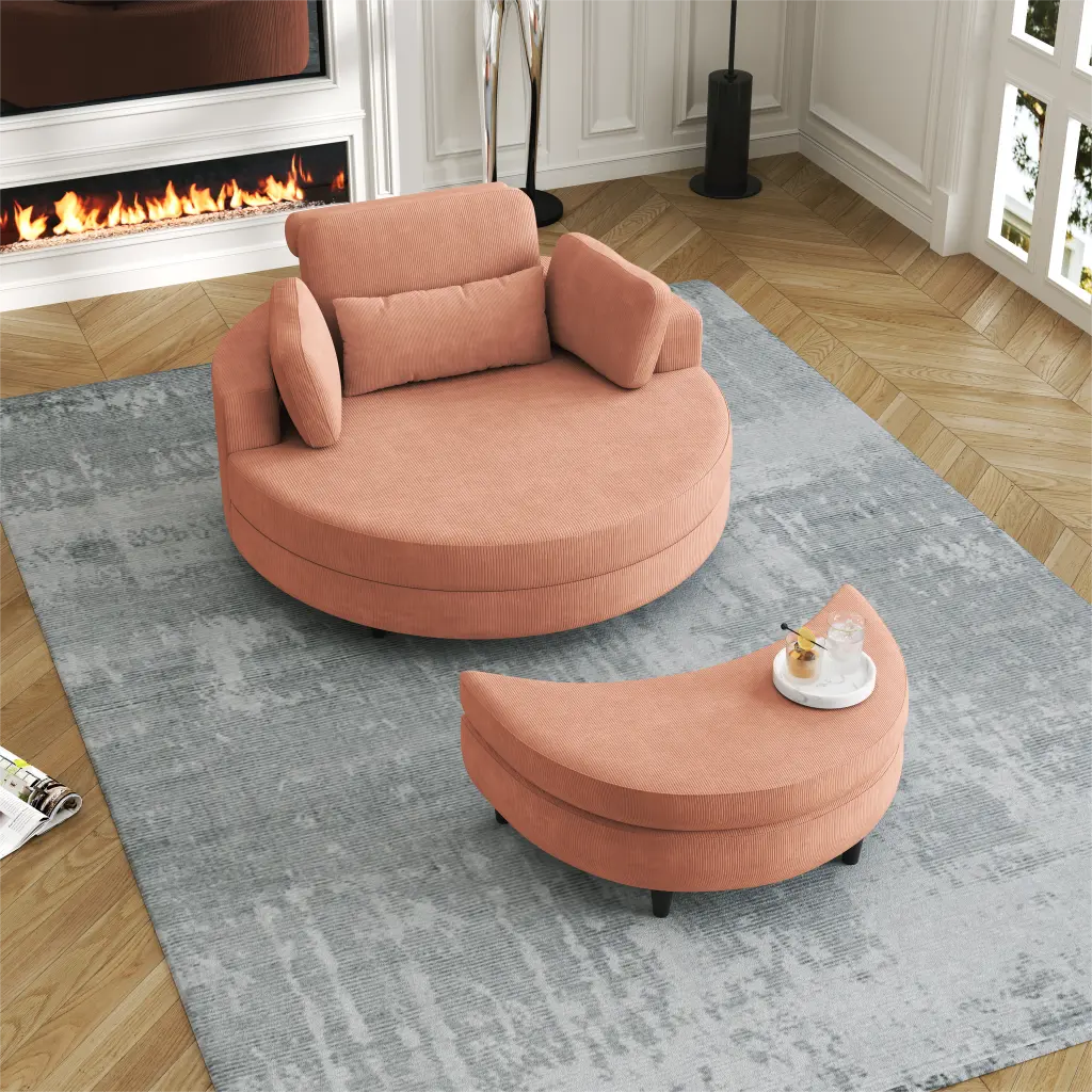 51 Inch Orange Corduroy Sofa Two Throw Pillows, Waist Pillow fan chen furniture