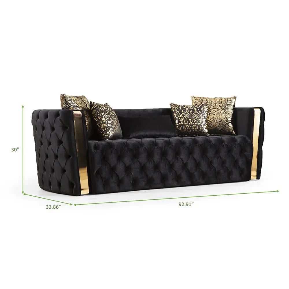 Button Tufted 2-Piece Velvet Sofa Set Gold Accent Black galaxy home furnishings