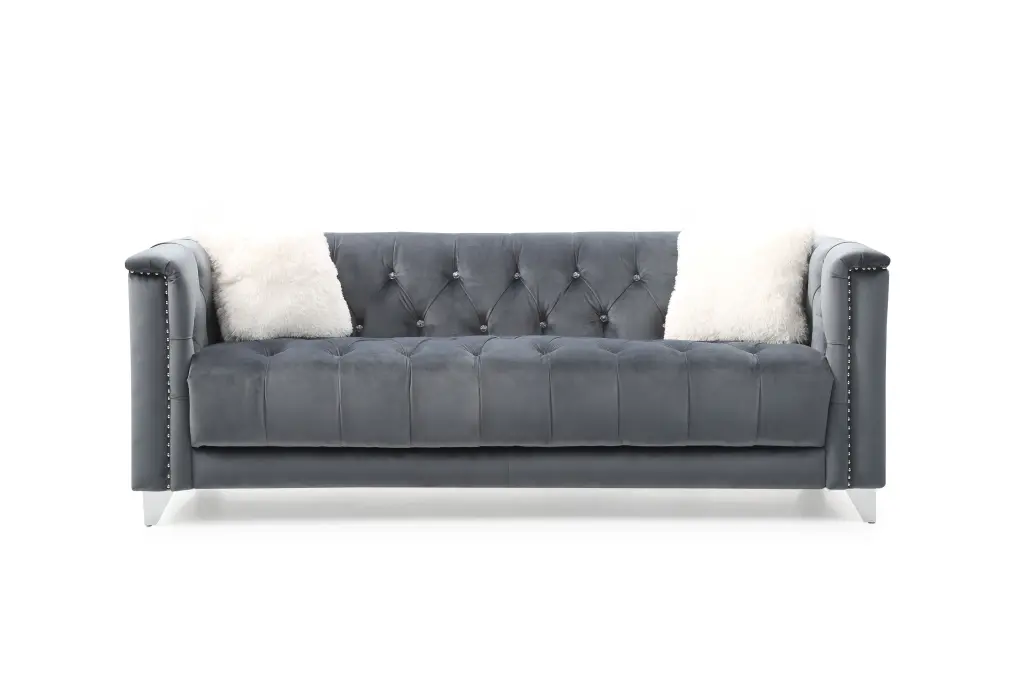 Modern Style Velvet Fabric Upholstery Sofa Made Wood Frame Gray galaxy home furnishings