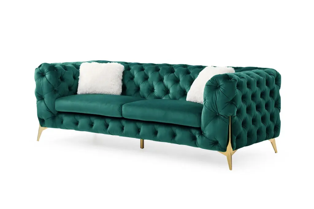 Moderno Tufted Sofa Green Velvet Wooden Frame galaxy home furnishings