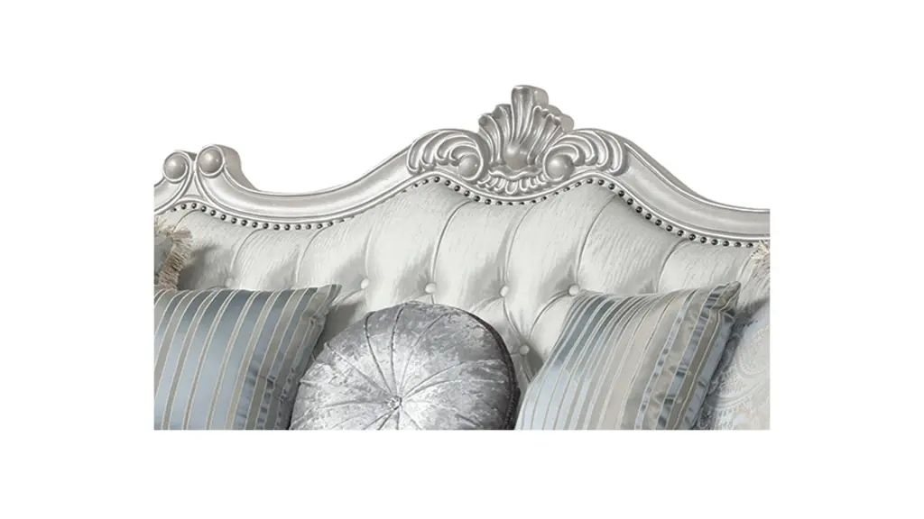 Tuscan Traditional Style Sofa Shiny Metal Grey Velvet Timber Frame galaxy home furnishings