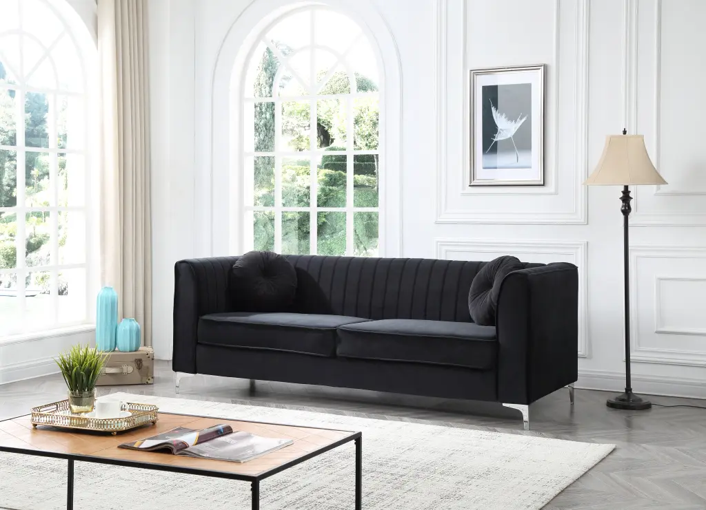 Delray G793A S Sofa 2 Boxes Black Black Foam Velvet Living Room Couch glory furniture