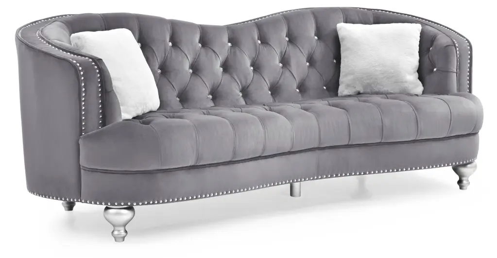 Jewel G755 S Sofa Gray Velvet Upholstered Modern Living Room Couch glory furniture