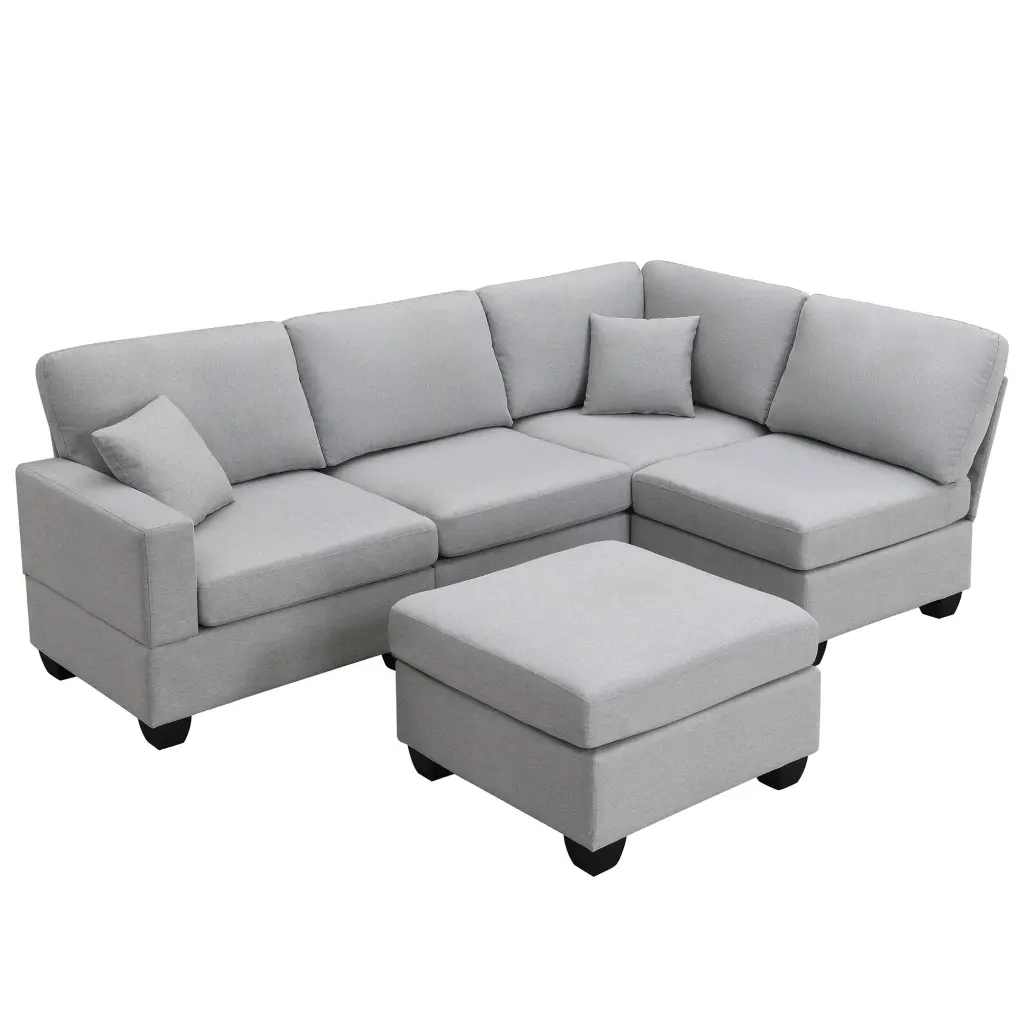 5 Seat Sofa Grey Linen Fabric Living Room gt