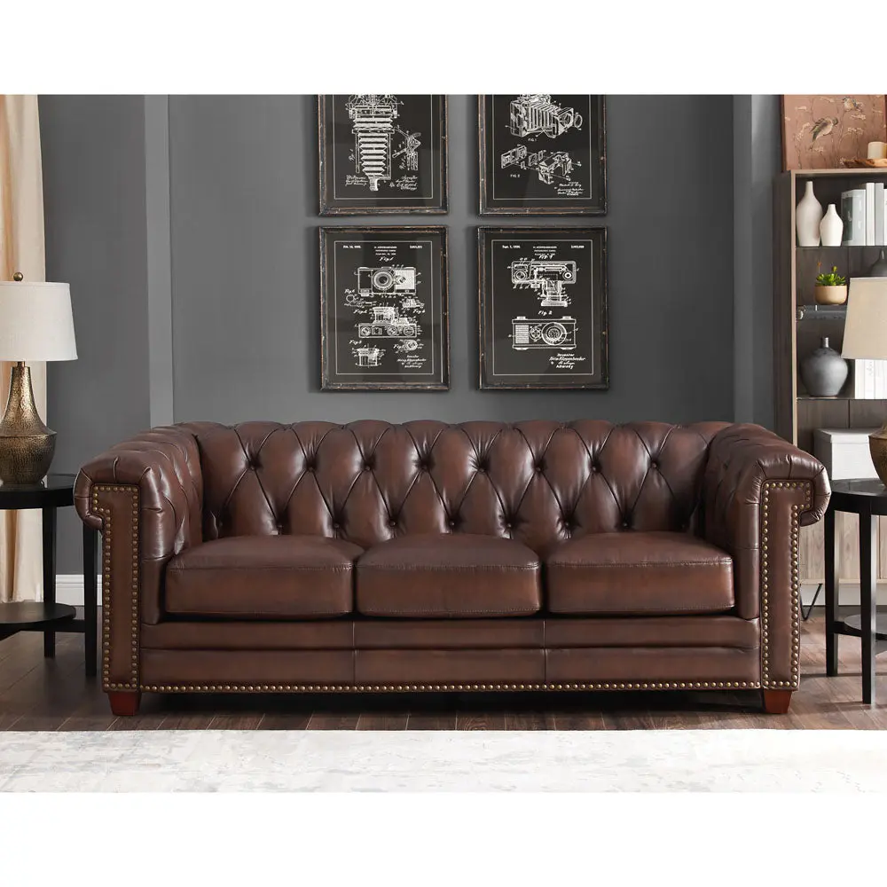 Stanwood Authentic Leather 3 Seater Sofa Caramel Down Filling hydeline furniture