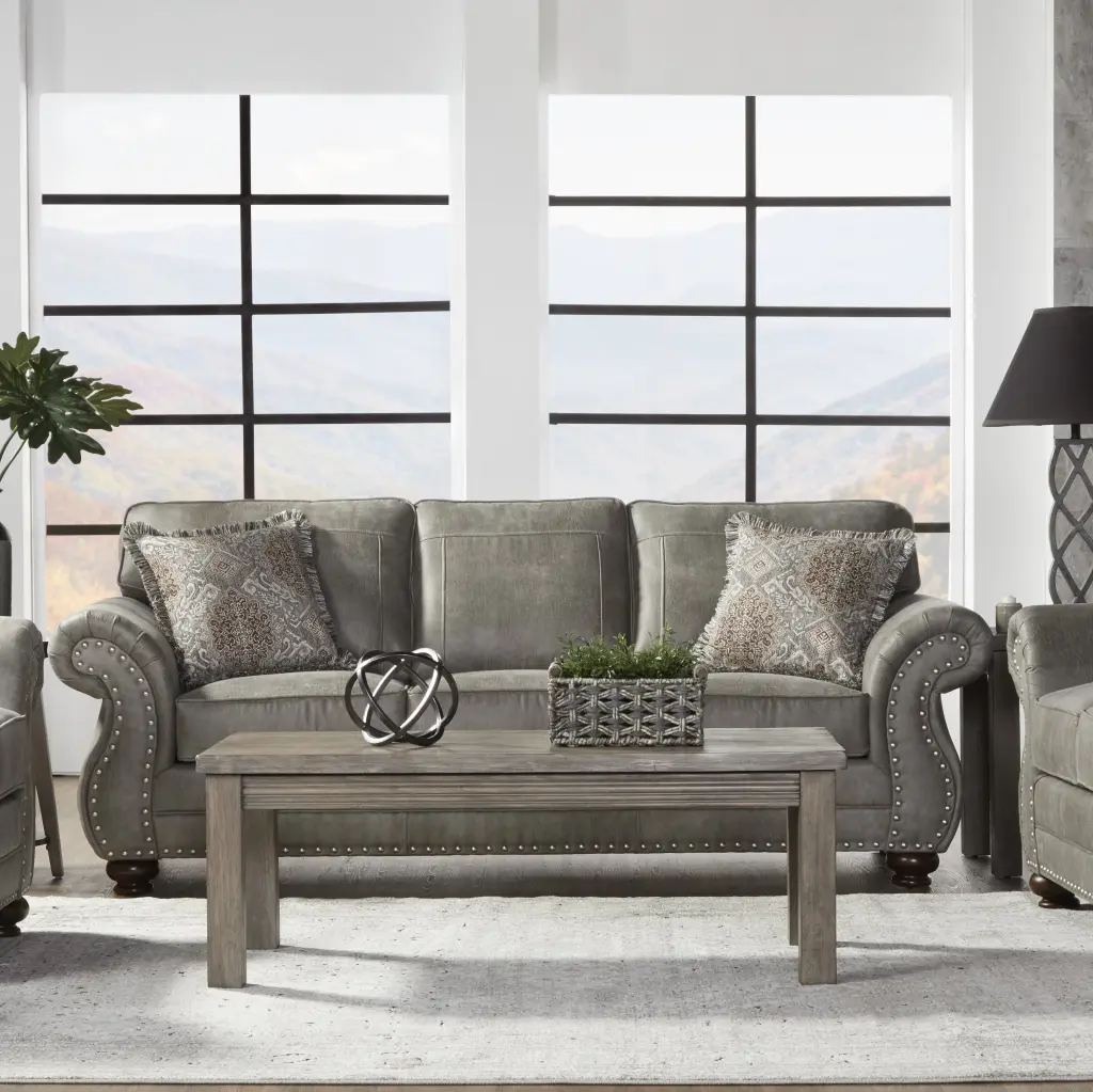 Leinster Faux Hide Upholstered Sofa Gray Faux Hide 3 Seat hz