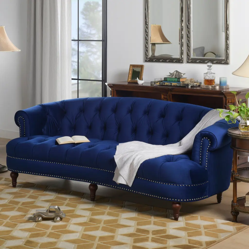 La Rosa Victorian Chesterfield Tufted Sofa Navy Blue Velvet jennifer taylor home