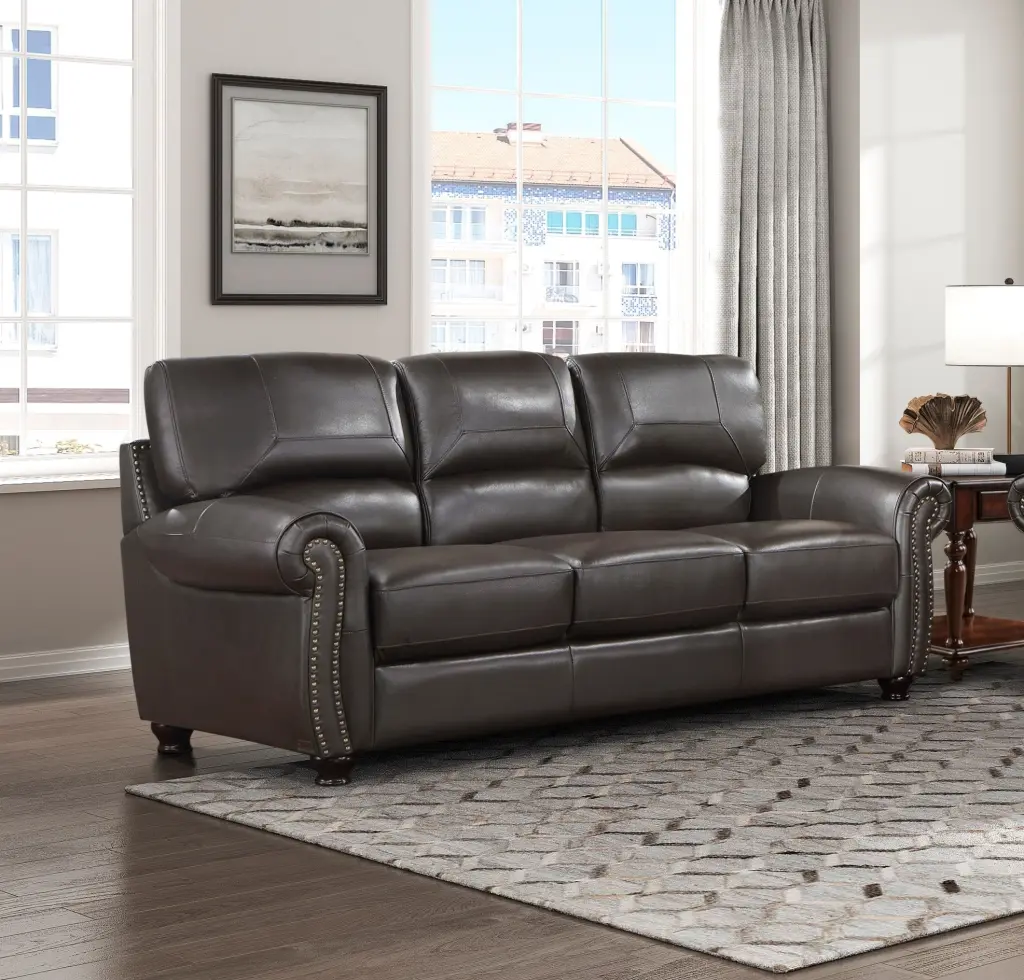 1Pc Dark Brown Leather Sofa Rolled Arms Trim Cozy Plush Seating Living Room Classic Decor kanepe