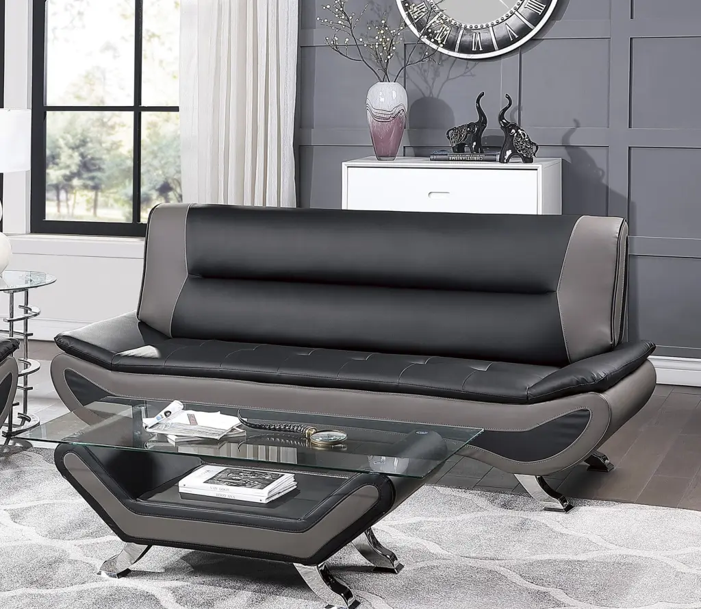 Modern Black and Gray PU Upholstered Living Room Sofa 1Pc kanepe