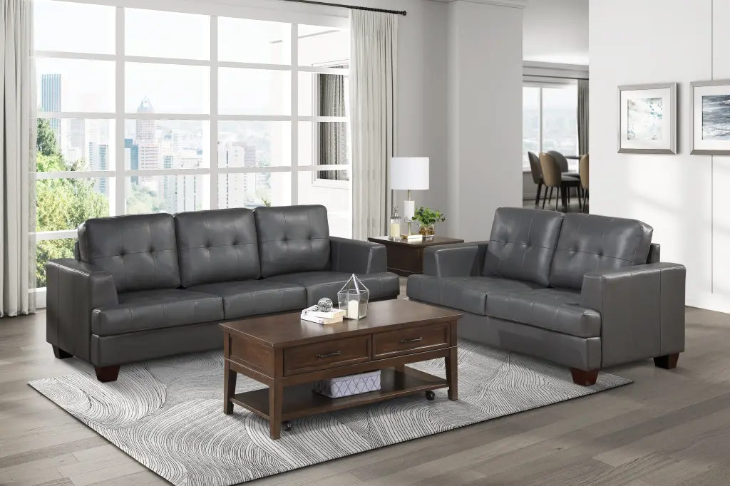 Modern Design 2Pc Sofa Set Luxury Faux Leather Upholstery Gray Sofa kanepe
