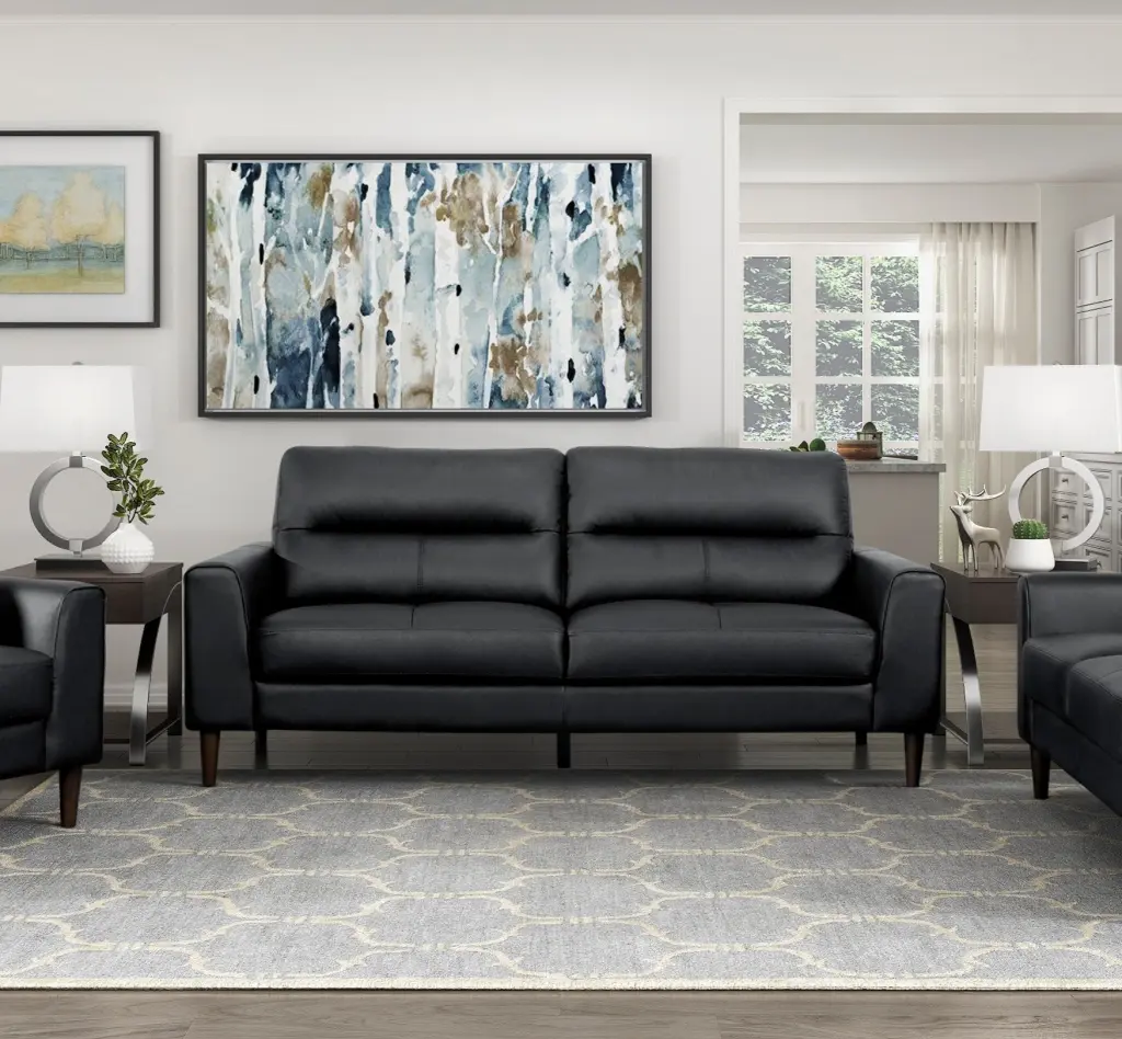 Modern Living Room Black Top Grain Hide Sofa 1Pc Cushion kanepe