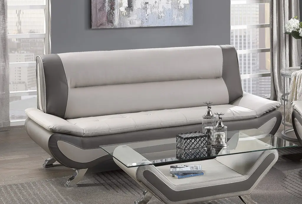 Modern Living Room Sofa Beige and Gray PU Upholstered Chair kanepe