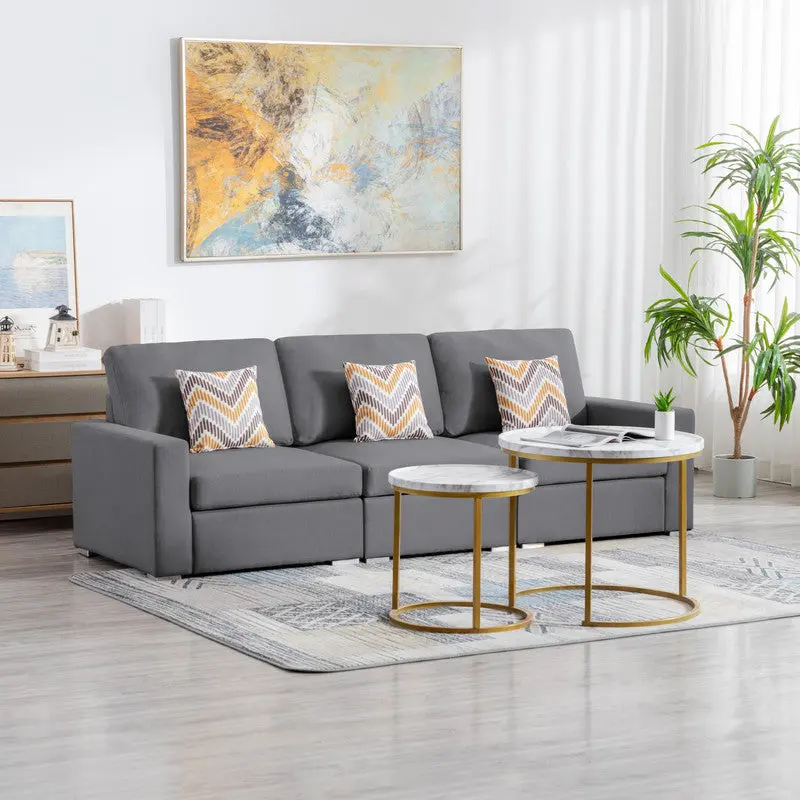 Nolan 95.5 Gray Linen Sofa Pillows Interchangeable Legs lilola home