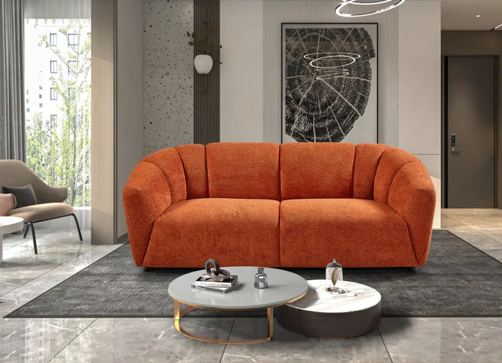 Liyasi Living Room Sofa 3 Seater Premium Boucle Material Wine Red liyasifurnitureco.-ltd.