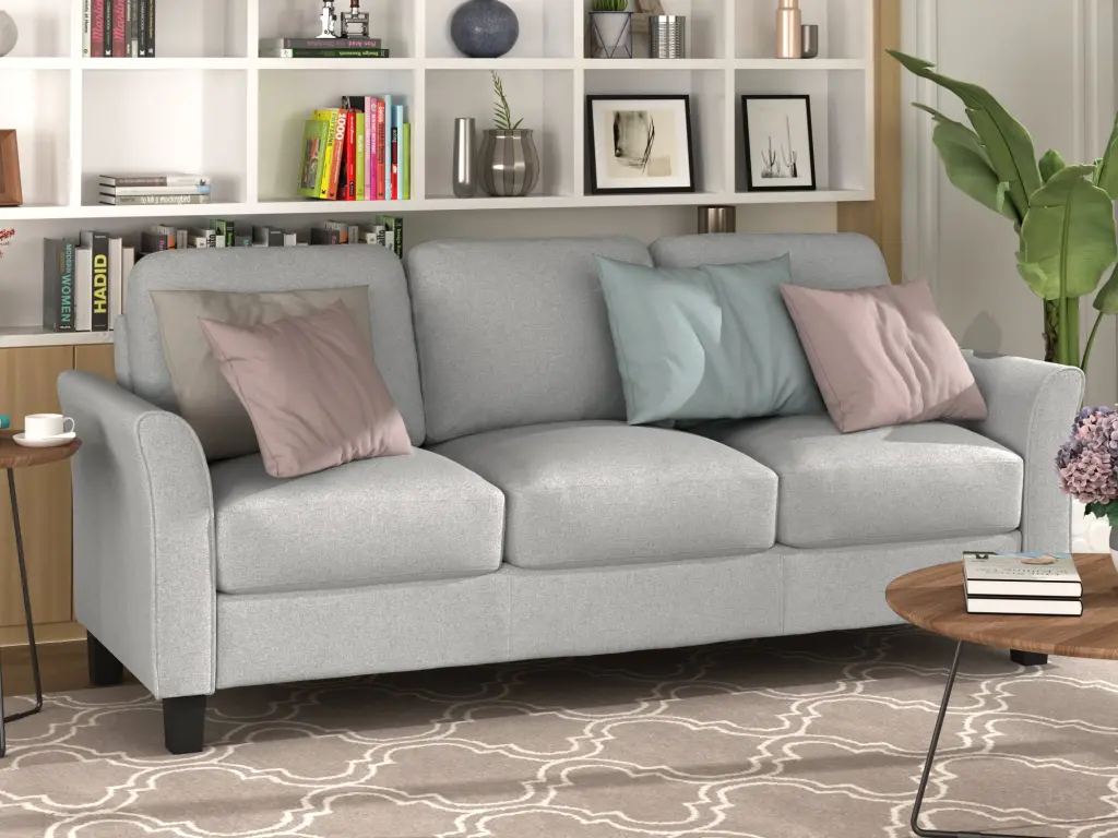 3 Seat Sofa Living Room Linen Material Light Gray Fabric lucky furniture
