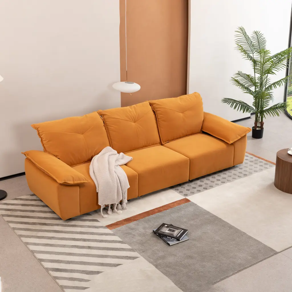 Orange Upholstered Sofa Removable Pillowcase and Adjustable Backrest meetaking